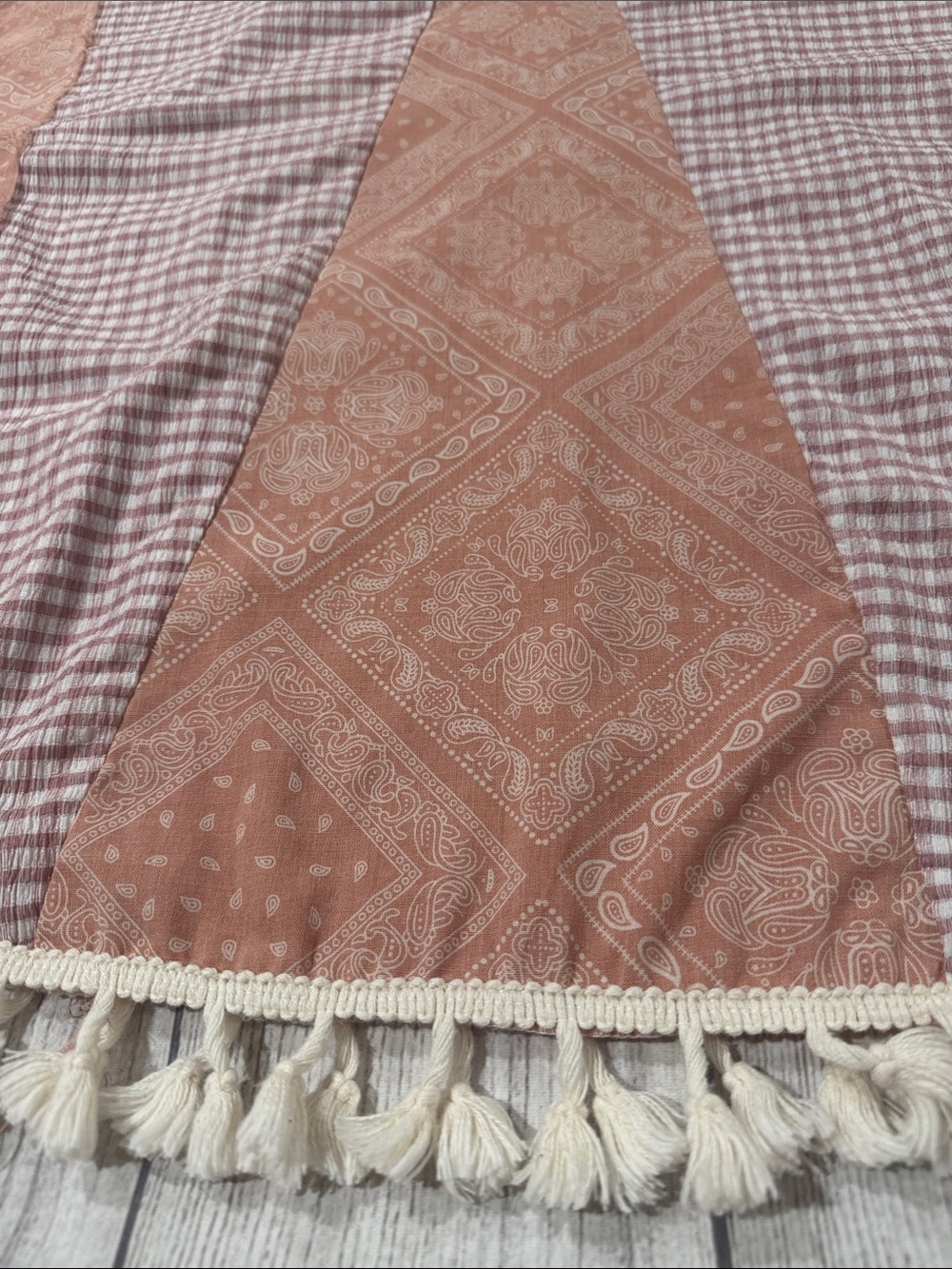 Gigio Peach Patchwork Bandana Print Oversized Tassel Trimmed Tunic Top - Picture 4 of 6